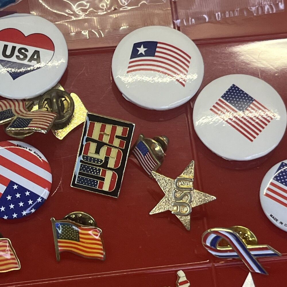 American Flag USA Lapel Hat Pin Vintage Patriotic Red White Blue Bundle lot 31 - Picture 5 of 14
